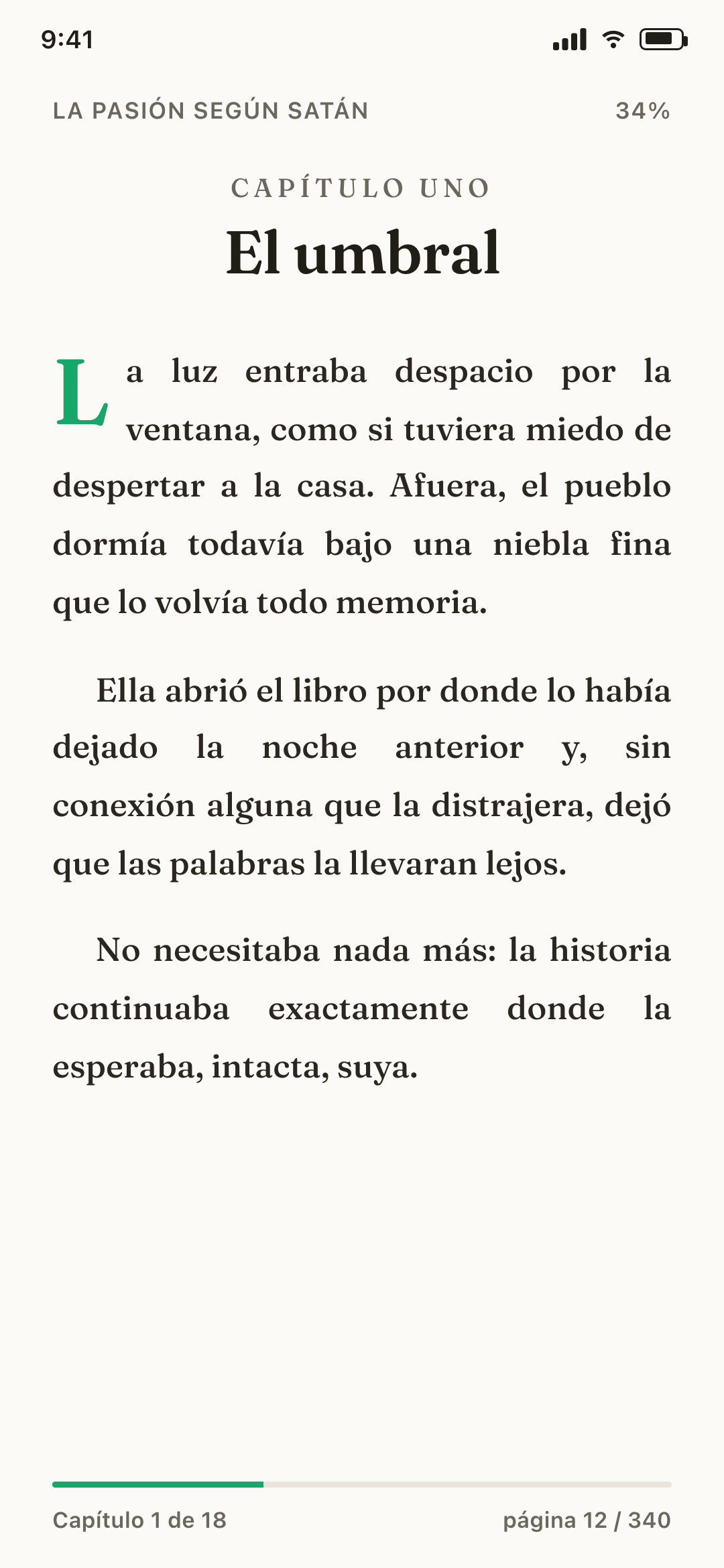 Lector de epublibre con un capítulo en tipografía serif cómoda.