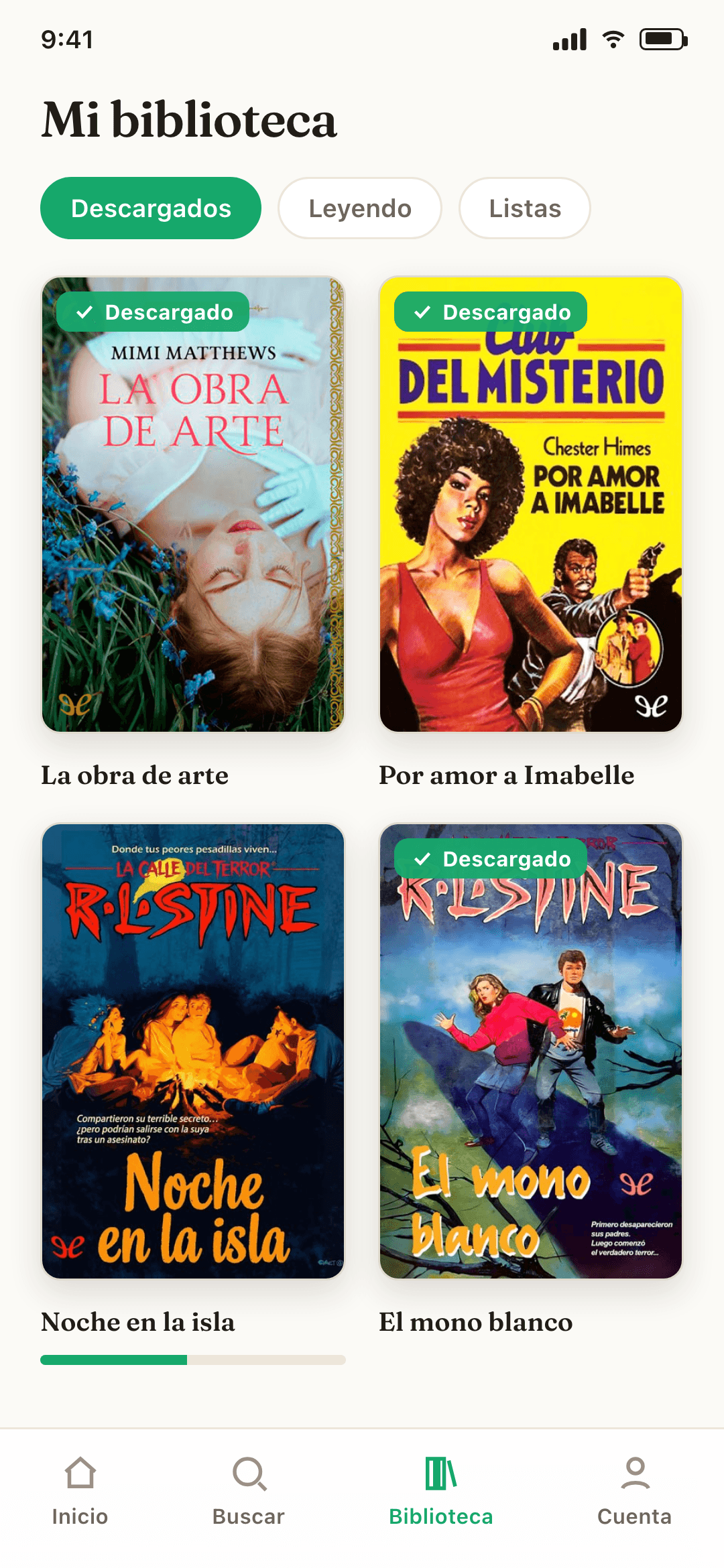 Mi biblioteca con los libros descargados, disponibles sin conexión.